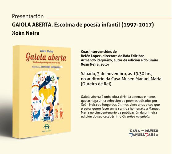 Xoán Neira presenta, este sábado, ás 19.30 h, na Casa-Museo Manuel María, o seu poemario 