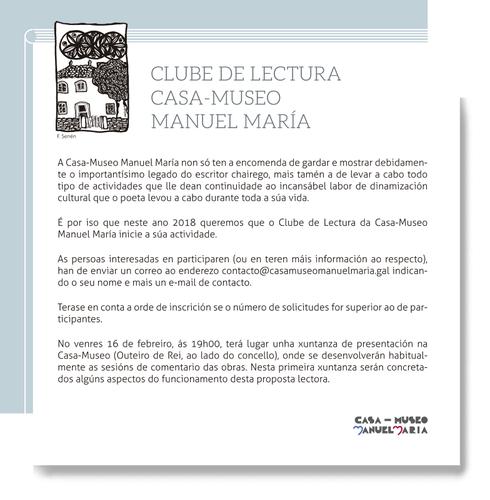 O Clube de Lectura Casa-Museo Manuel María, nova proposta da Casa-Museo
