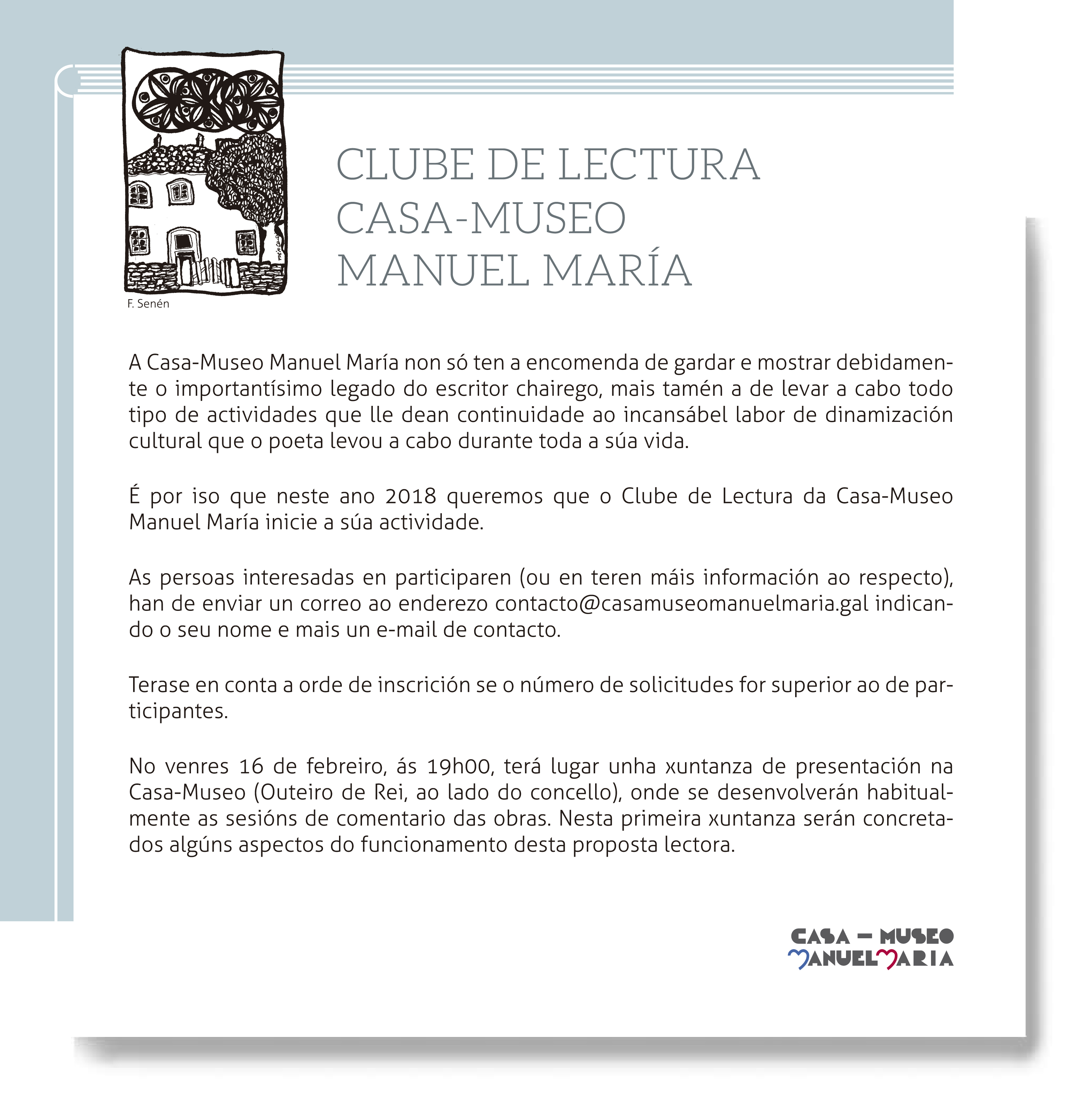 O Clube de Lectura Casa-Museo Manuel María, nova proposta da Casa-Museo