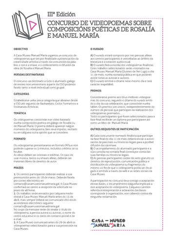 Nova edición do Concurso de videopoemas sobre composicións poéticas de Rosalía e Manuel María